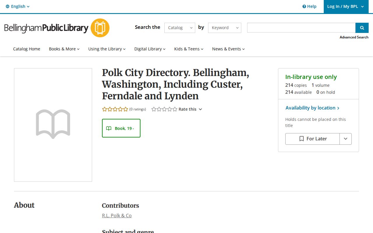 Whatcom County people directories Polk catalog record